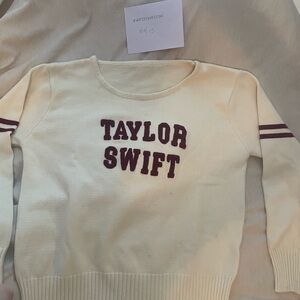 Taylor Swift Cream and Red Crew Neck Sweater
